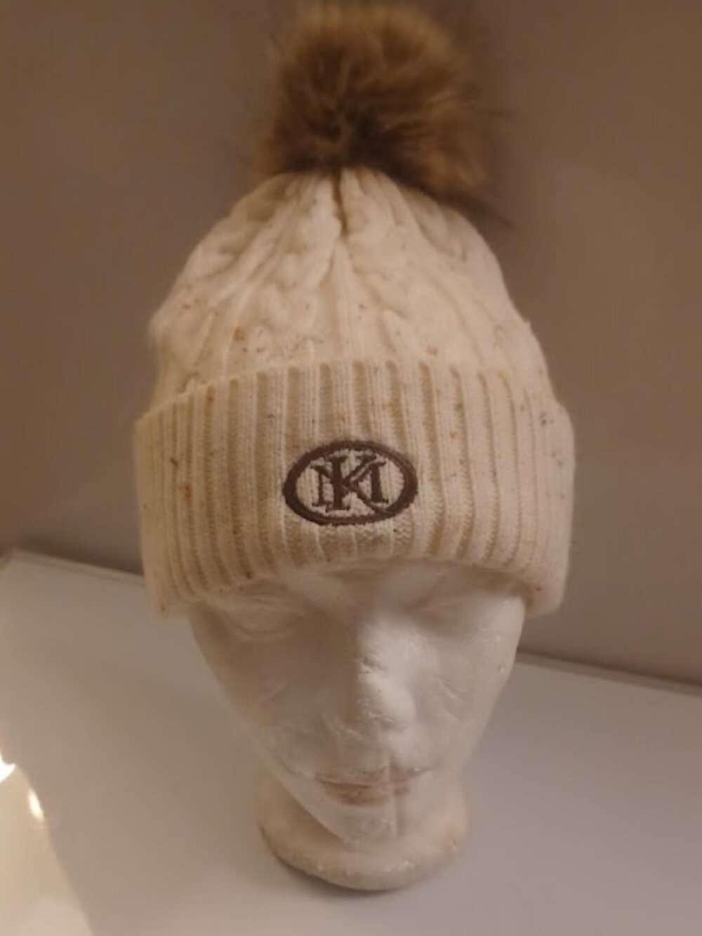 cable knit winter pom beanie